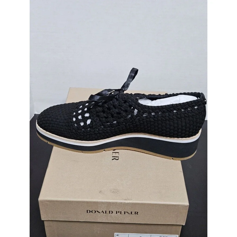 Sz 10 - Donald Pliner Napoli Basketweave Wedge Sneaker Womens Black MSRP $228